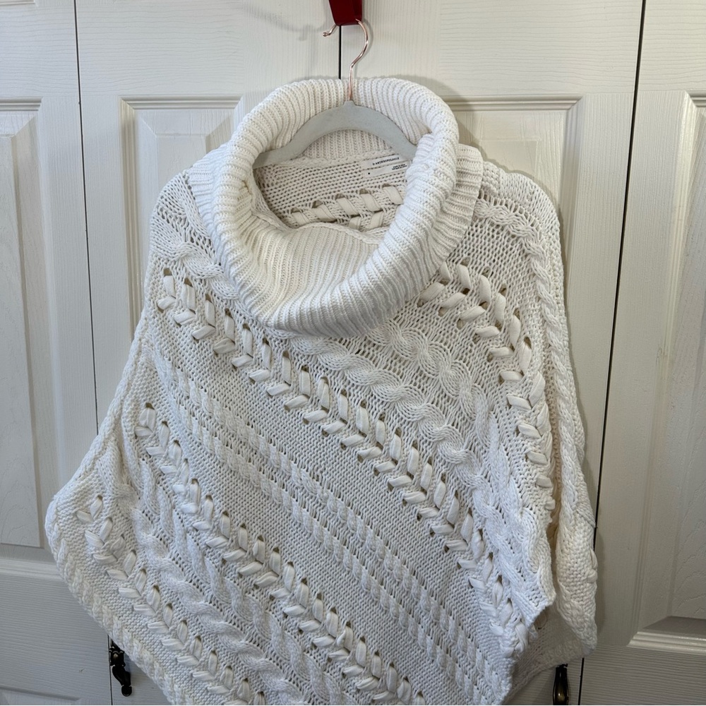 Anthropologie Asymmetrical Poncho Sweater Turtleneck Cable Knit Womens Size M - Picture 4 of 12